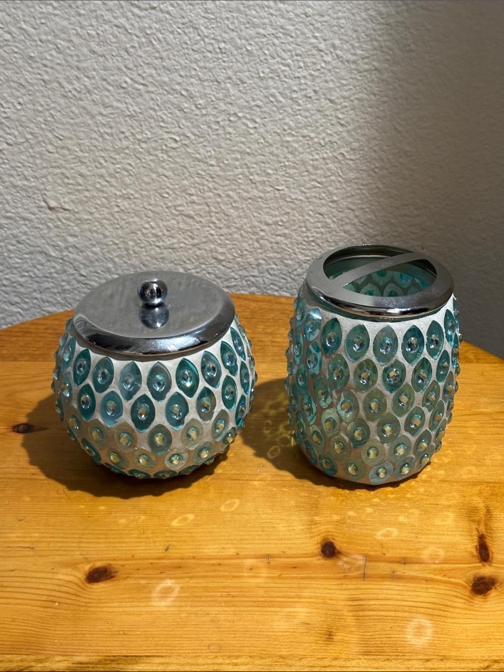 Decorative Teal Glass Bathroom Accessory Set